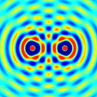 two circular waves interfere (from wikipedia commons)
